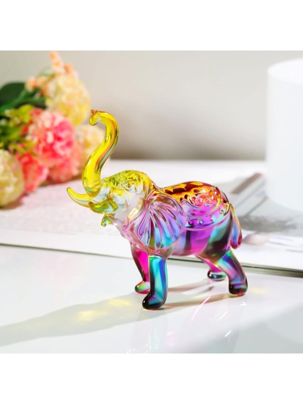 Handmade Colorful Crystal Elephant Figurine - Unique Gift for Elephant Lovers - Picture 6 of 7